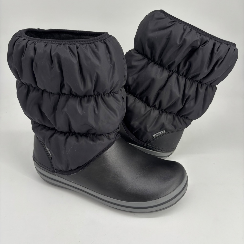Crocs Crocband Winter Puffer Quilted Boot Women Sz 9 Black Snow Rain Waterproof